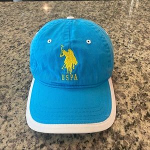 U.S. Polo Assn Strap Back Hat/Cap USPA Light Blue - Yellow Pony White Trim